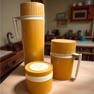 10 Piece Vintage Thermos Set in Goldenrod